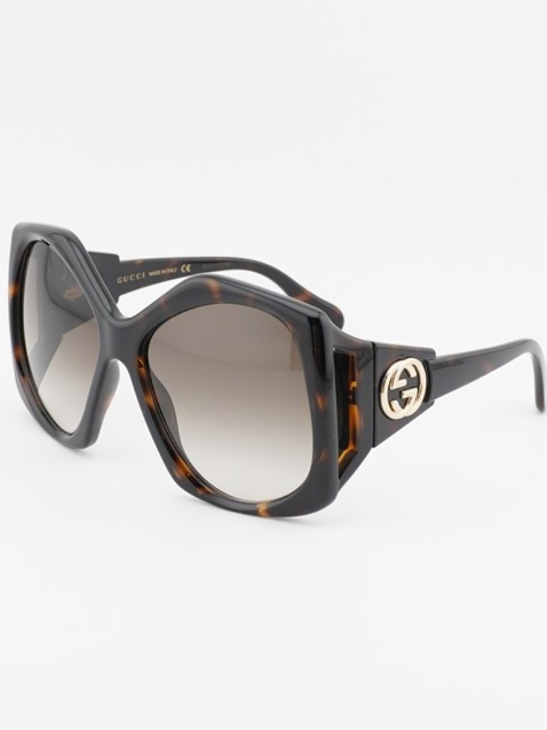 Gucci Gg0875s 002 Sunglasses Havana Square Frame, Gradient Brown Lenses